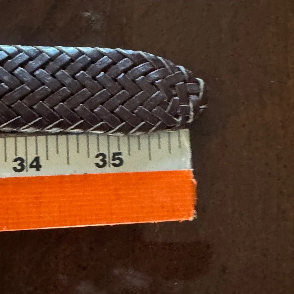 Dark Brown Woven Braided Bonded Leather Belt Silver Buckle Size Small 36